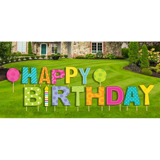 15 PCS Happy Birthday Yard Sign with Stakes-11.8 Inch Colorful Outdoor Birthday Lawn Sign Decor-Weatherproof Birthday Lawn Sign for Yard Rainbow